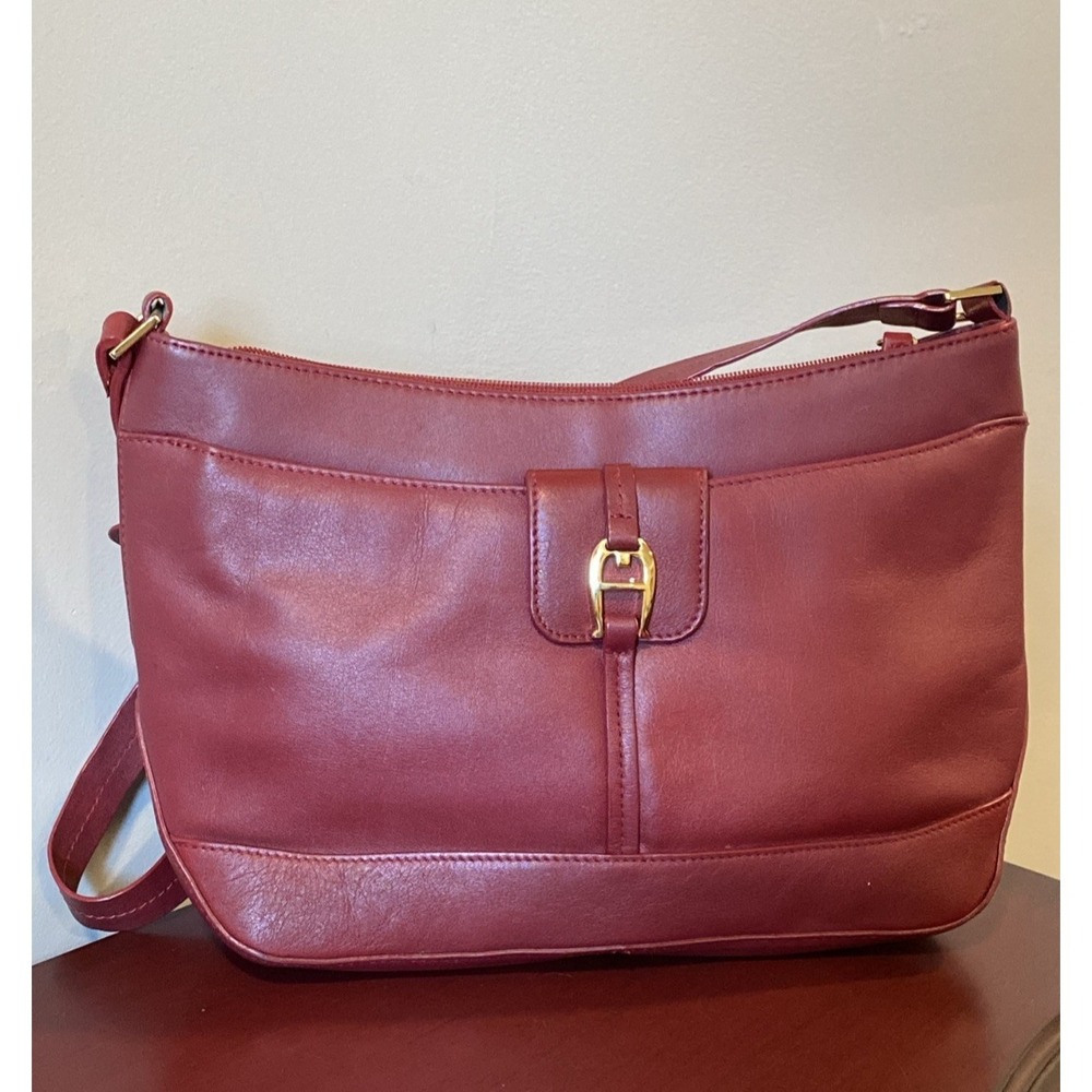 Vintage ETIENNE AIGNER Leather Brass Oxblood Red Handbag Purse Shoulder Bag